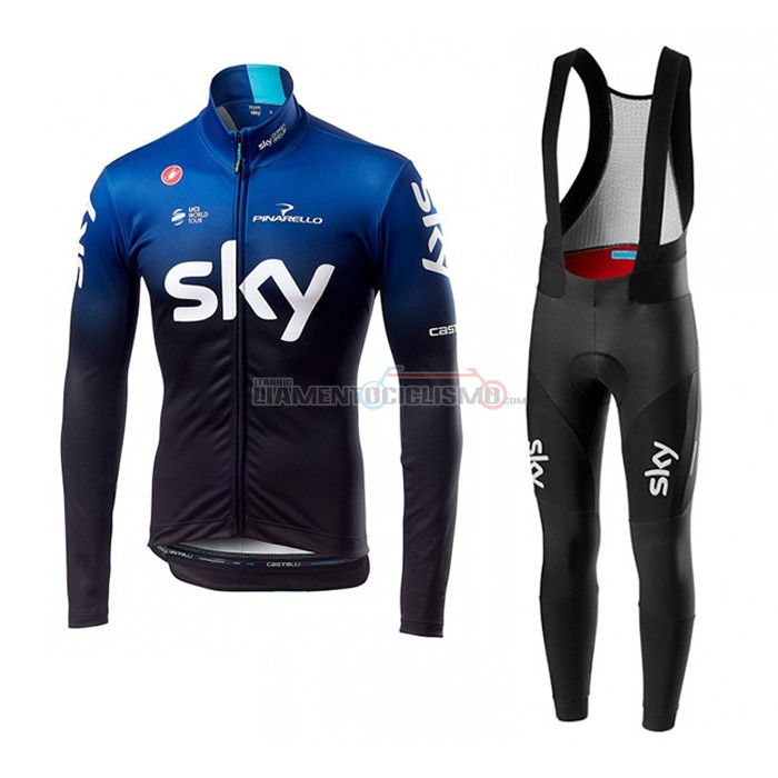 Abbigliamento Ciclismo Sky Manica Lunga 2019 Blu Nero